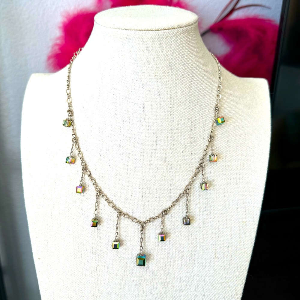 Vintage Silver Aurora Borealis Chain Necklace